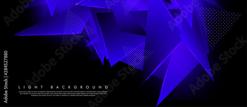 Triangular background. Abstract composition of 3D triangles. The geometric background of modern blue is insulated black