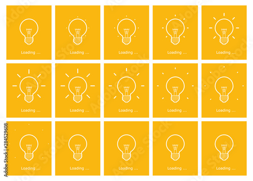 Light bulb shining outline animation sprite sheet on yellow background