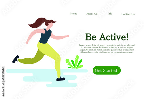 Sport Training Outdoors. Be Active and Healthy Vector Illustration. Cartoon Girl Cycling, Running, Ride Bicycle. Meditation Yoga Sport Exersice. Park Tree Nature.