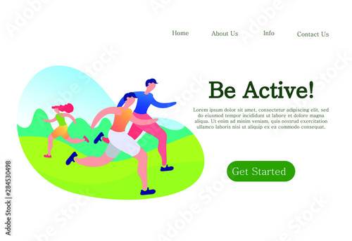 Sport Training Outdoors. Be Active and Healthy Vector Illustration. Cartoon Girl Cycling, Running, Ride Bicycle. Meditation Yoga Sport Exersice. Park Tree Nature.