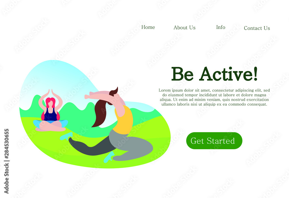 Sport Training Outdoors. Be Active and Healthy Vector Illustration. Cartoon Girl Cycling, Running, Ride Bicycle. Meditation Yoga Sport Exersice. Park Tree Nature. Sport Training Outdoors. Be Active and Healthy Vector Illustration. Cartoon Girl Cycling, Running, Ride Bicycle. Meditation Yoga Sport Exersice. Park Tree Nature.