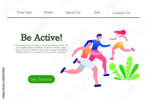 Sport Training Outdoors. Be Active and Healthy Vector Illustration. Cartoon Girl Cycling, Running, Ride Bicycle. Meditation Yoga Sport Exersice. Park Tree Nature.