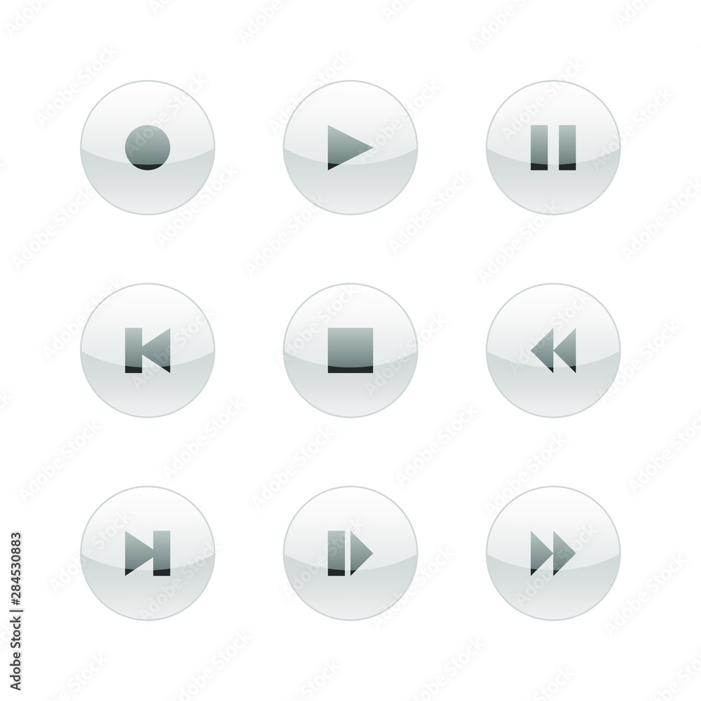 Play buttons vector design. Record player glass buttons Play buttons vector design. Record player glass buttons