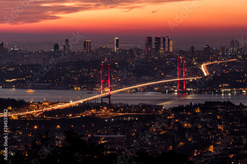 Bosphorus Bridge and Cityscape of Istanbul. Istanbul background photo at sunset. Beautiful Istanbul view from Camlica 