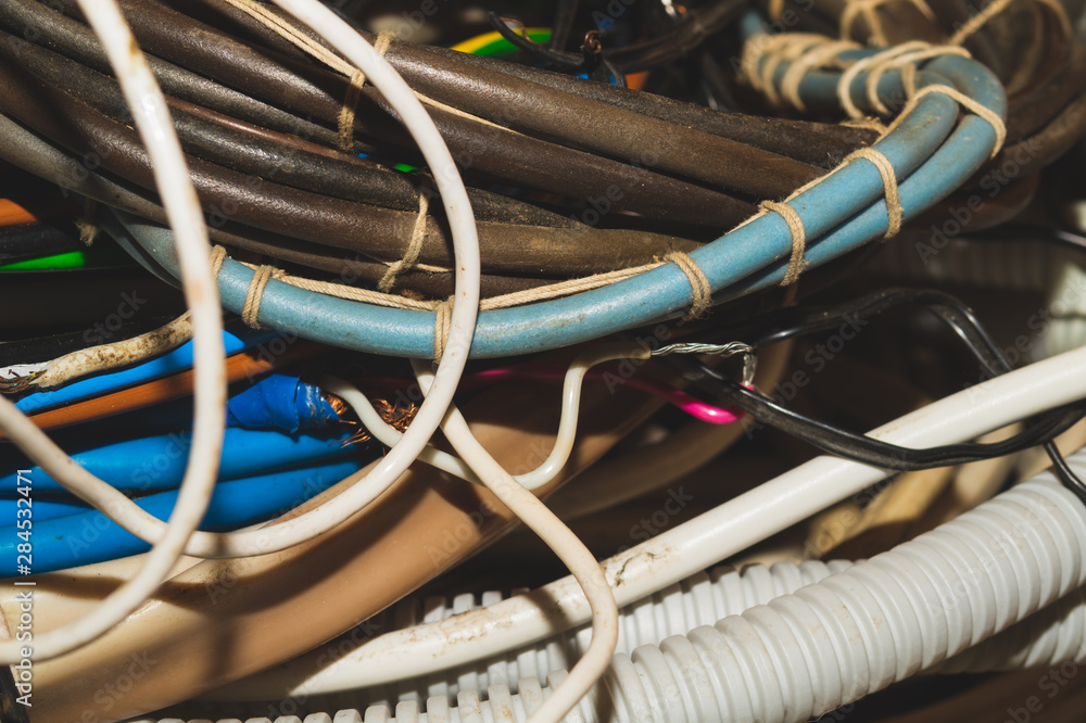 Used electric colorful wires. hank of different old cables Used electric colorful wires. hank of different old cables