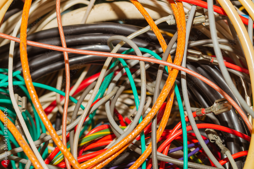 Used electric colorful wires. hank of different old cables Used electric colorful wires. hank of different old cables