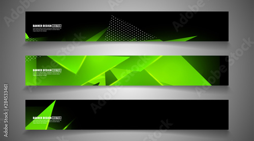 set the triangle background light header banner. Abstract composition of 3D triangles. Modern geometric green backgrounds isolated black