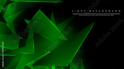 Triangular background. Abstract composition of 3D triangles. The geometric background of modern green is insulated black