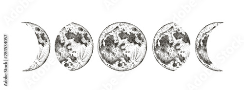 Fototapeta Fazy księżyca na białym tle, ilustracja.