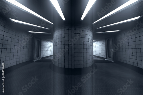 Photography Spooky Haunted Lunatic Hospital Corridor 3D Illustration