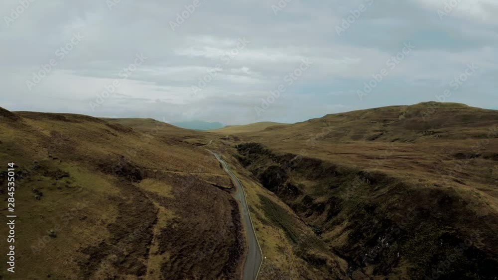 Scottish road in the mountains cloudy day high view Scottish road in the mountains cloudy day high view