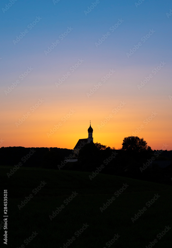 Church of the Assumption in the sunset, Jenhausen, Bavaria, Germany Church of the Assumption in the sunset, Jenhausen, Bavaria, Germany