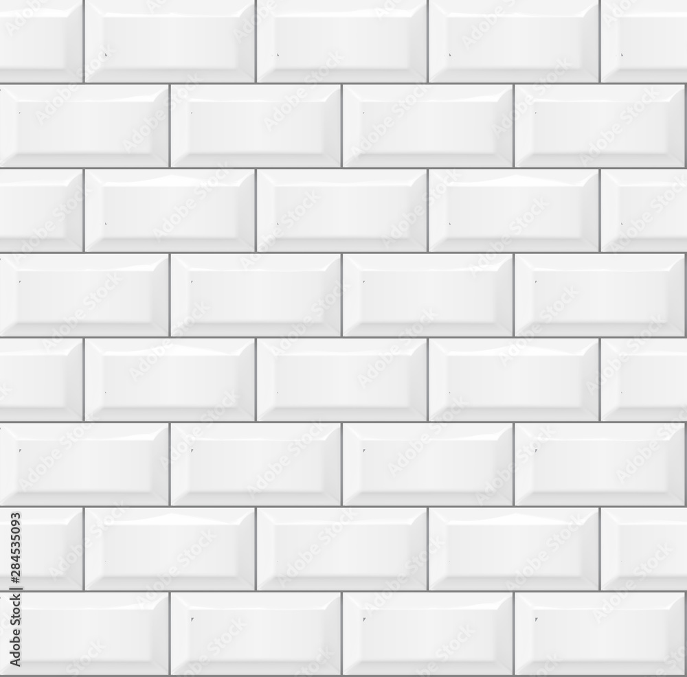 Plakat Seamless smooth metro tile texture - realistic white brick background