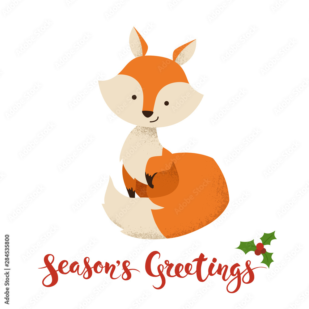 Season's Greetings vector card with funny Christmas fox Season's Greetings vector card with funny Christmas fox