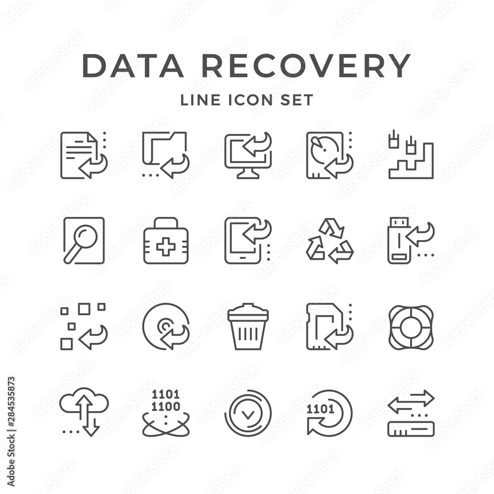 Set line icons of data recovery