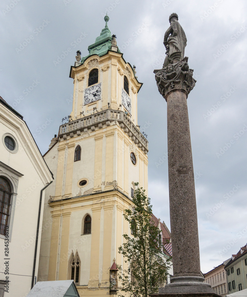 Marian Column and Clock Tower, Bratislava, Slovakia