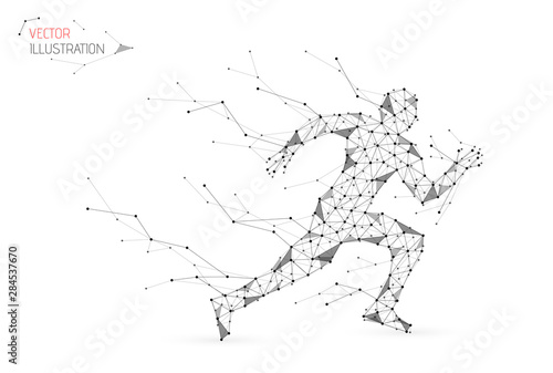 Abstract man running. Sprint start in gray polygonal.