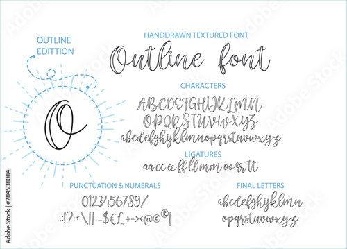 Hand drawn vector alphabet font font with letters, numbers, symbols alternates and ligatures. For calligraphy, lettering, hand made quotes.