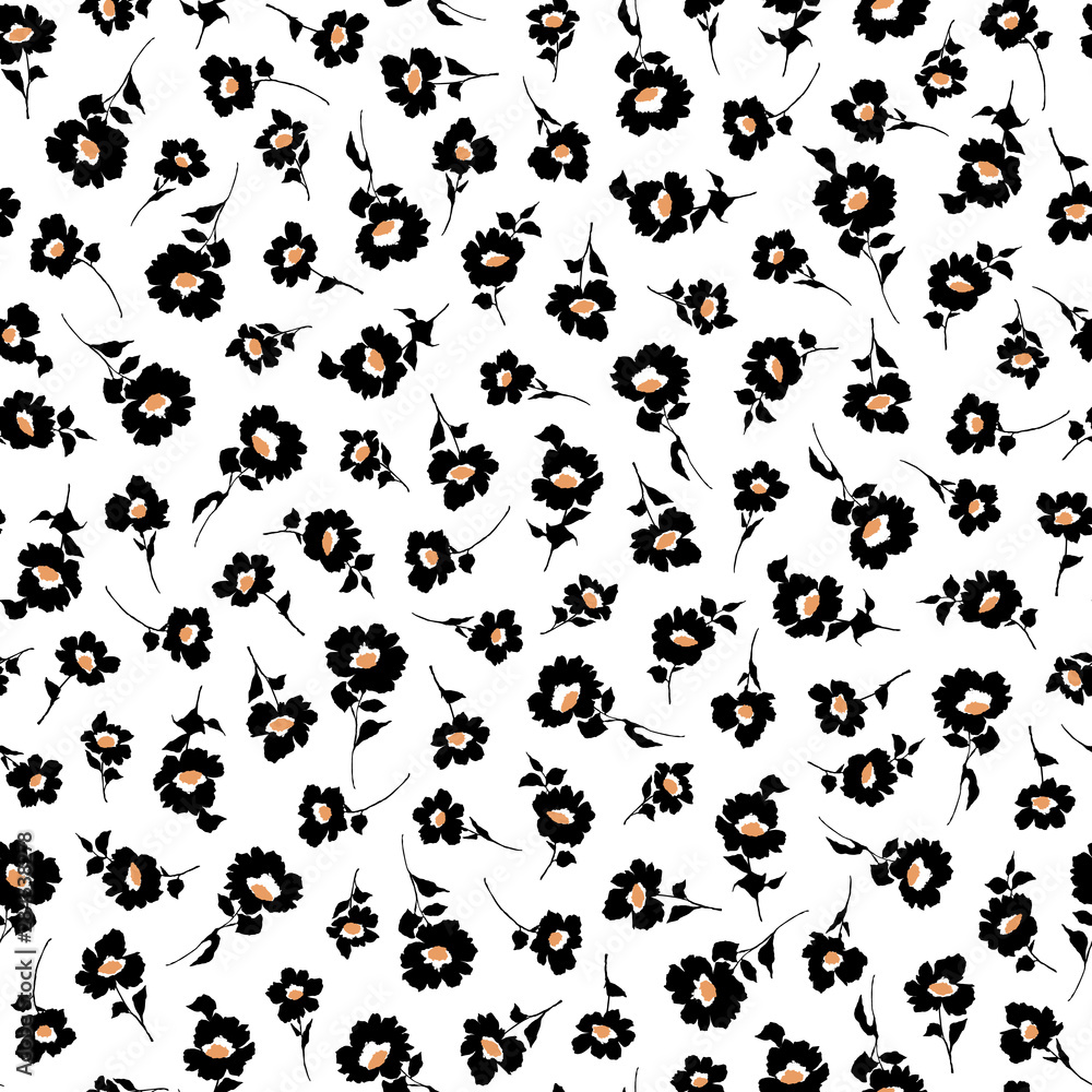 Seamless pattern of beautiful little flowers and plants,