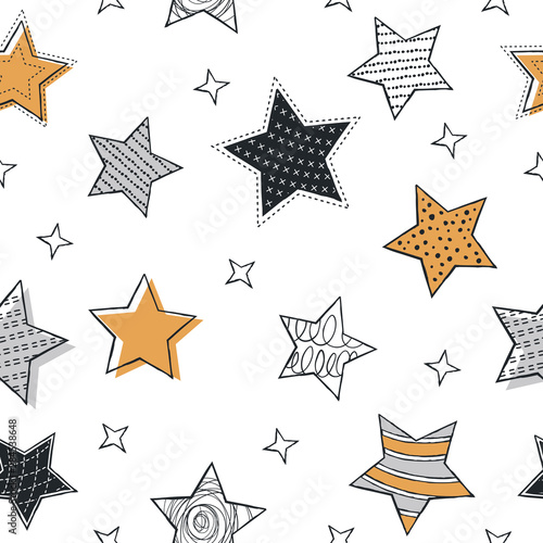 Cute seamless pattern with stars. Hand Drawn vector illustration. Wrapping paper pattern. Background with abstract elements.