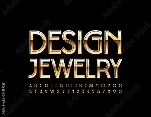 Vector luxury emblem Design Jewelry. Elegant stylish Font. Golden Alphabet Letters and Numbers.