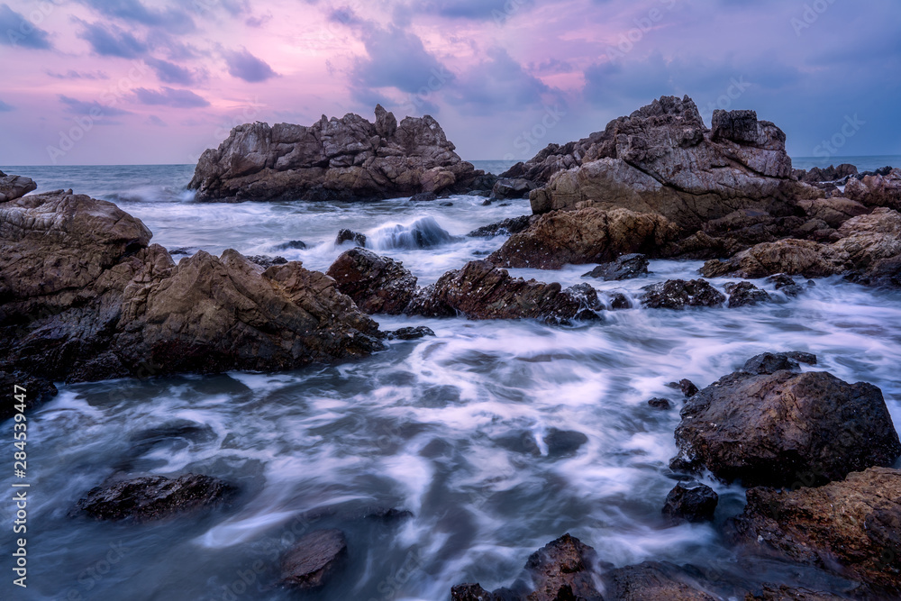 Long exposure seascape in sunset time