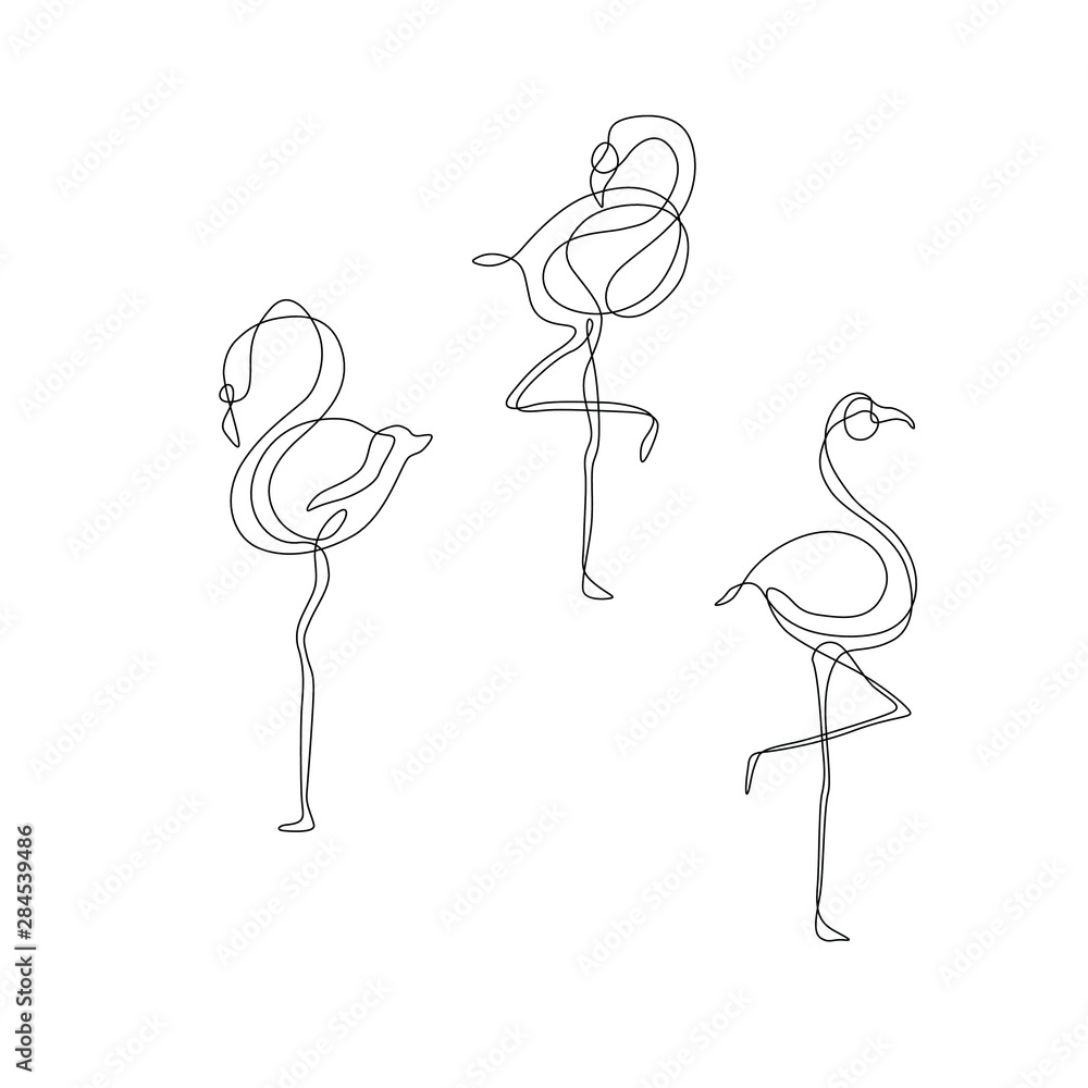 Flamingo silhouette continuous line drawing single line, beautiful bird, isolated on a white background vector illustration. Tattoo, print for clothes and logo design, Flamingo silhouette continuous line drawing single line, beautiful bird, isolated on a white background vector illustration. Tattoo, print for clothes and logo design,