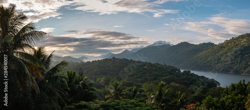 view of the mahaweli river going between mountain ranges in central sri lanka 