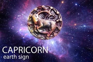 Zodiac sign symbol Capricorn over stars and galaxy like astrology concept 