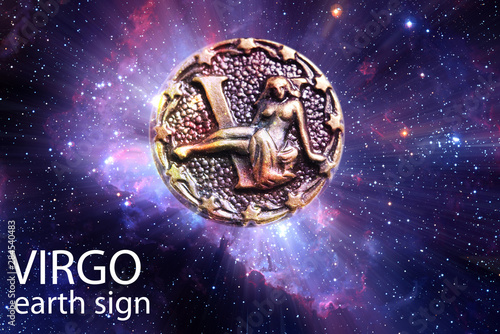 Zodiac sign symbol Virgo over stars and galaxy like astrology concept  photo