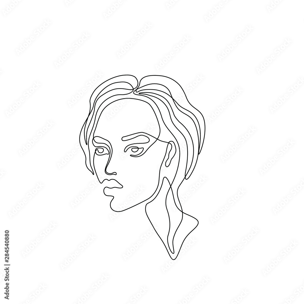 Beautiful girl line art. isolated vector illustration, tattoo, print and logo design, continuous line drawing. Fashion woman silhouette single line on a white background. 