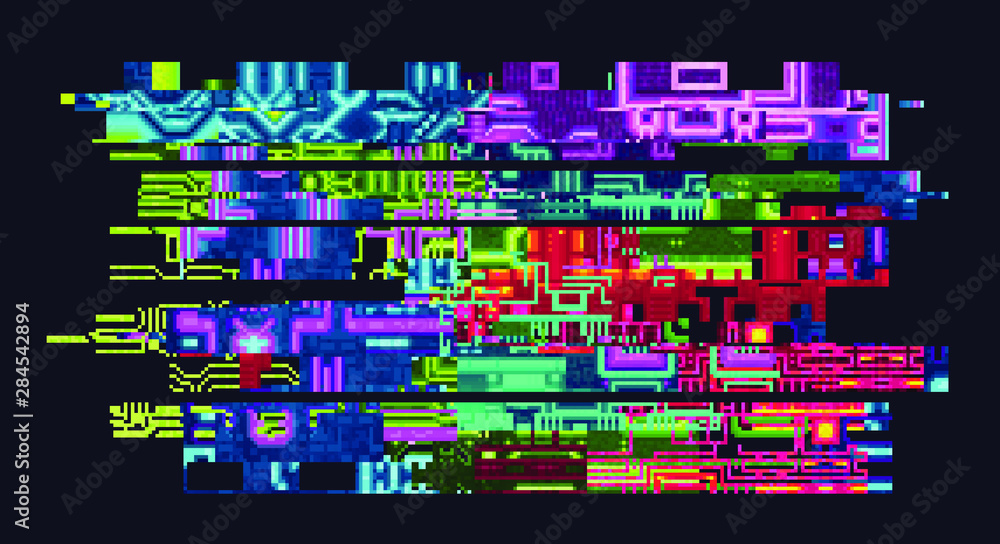 Glitch abstract background, 8-bit pixel art style, computer screen ...