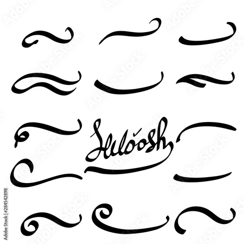 Typographic swash and swooshes tails handdrawn doodle style for athletic typography, logos, baseball font Underlined text tails