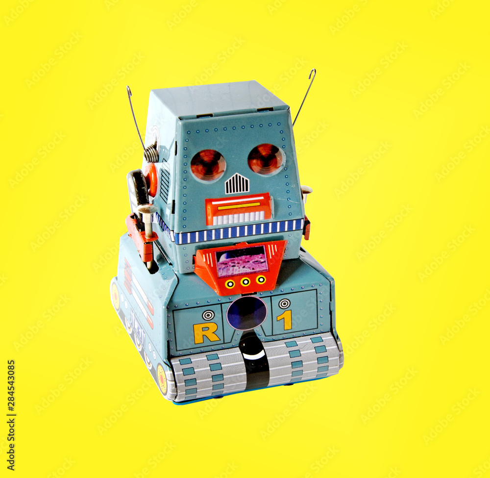 Fototapeta premium blue robot on yellow 