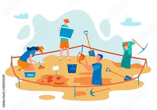 Archeologist Working on Excavations Vector Concept