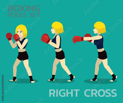 Right Cross Manga Boxing Poses Set Cartoon Vector Illustration