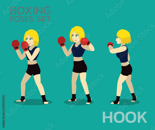 Hook Manga Boxing Poses Set Cartoon Vector Illustration