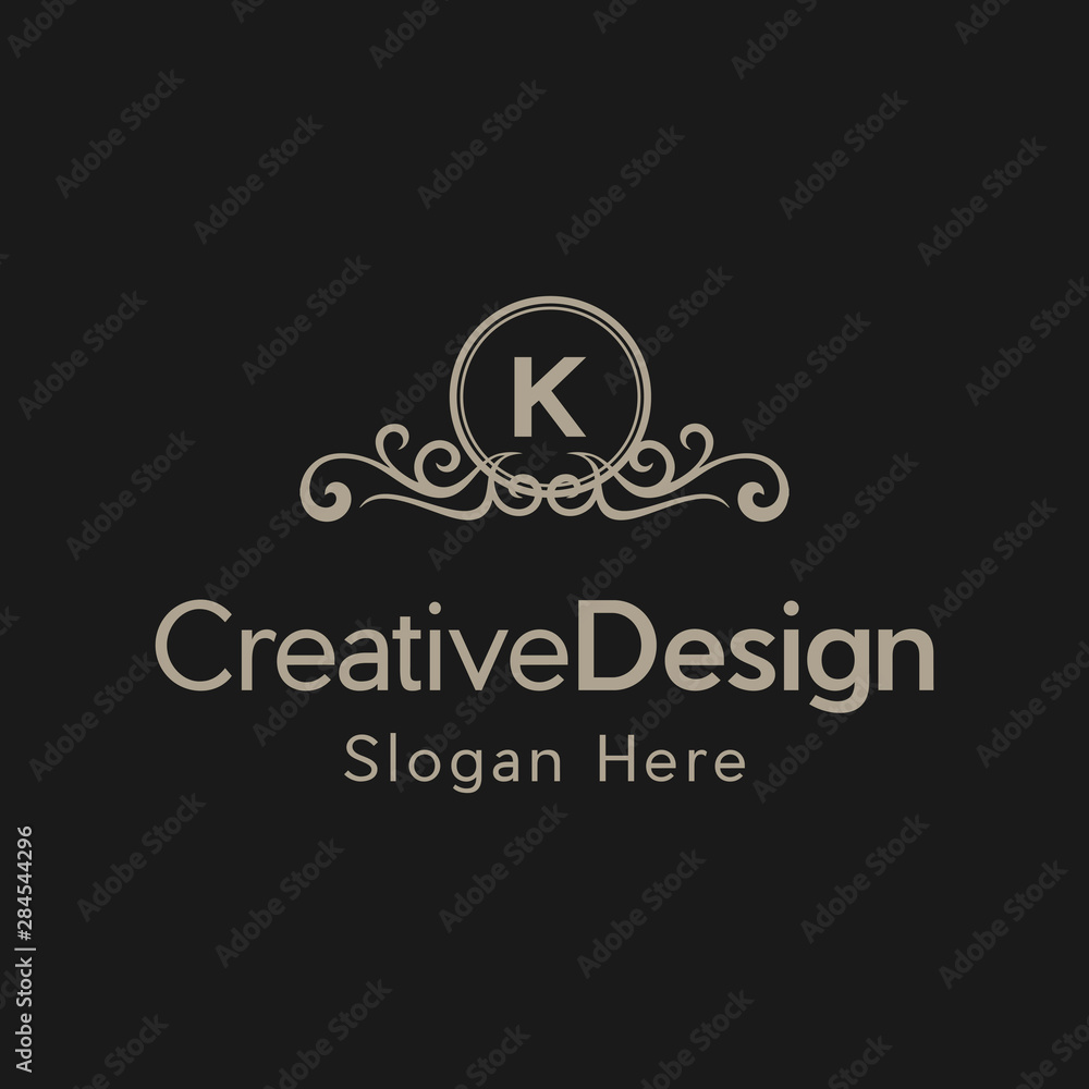 Elegant monogram design template with initial letter K. Luxury elegant ornament logo, Trendy logo design template. Simple and clear initials K with ornate frames
