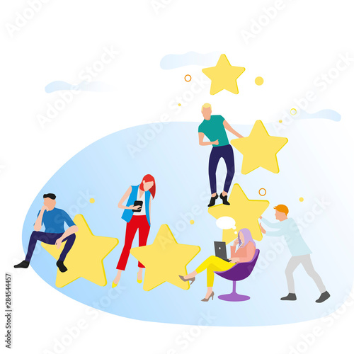 People give feedback and rate stars. Vector customer review