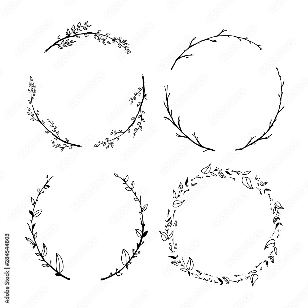Set Of Cute Detailed Hand Drawn Floral Wreaths Isolated On White Stock Vector Adobe Stock 1035