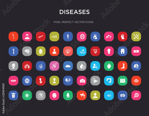 50 diseases colorful icons set. can be use for web mobile