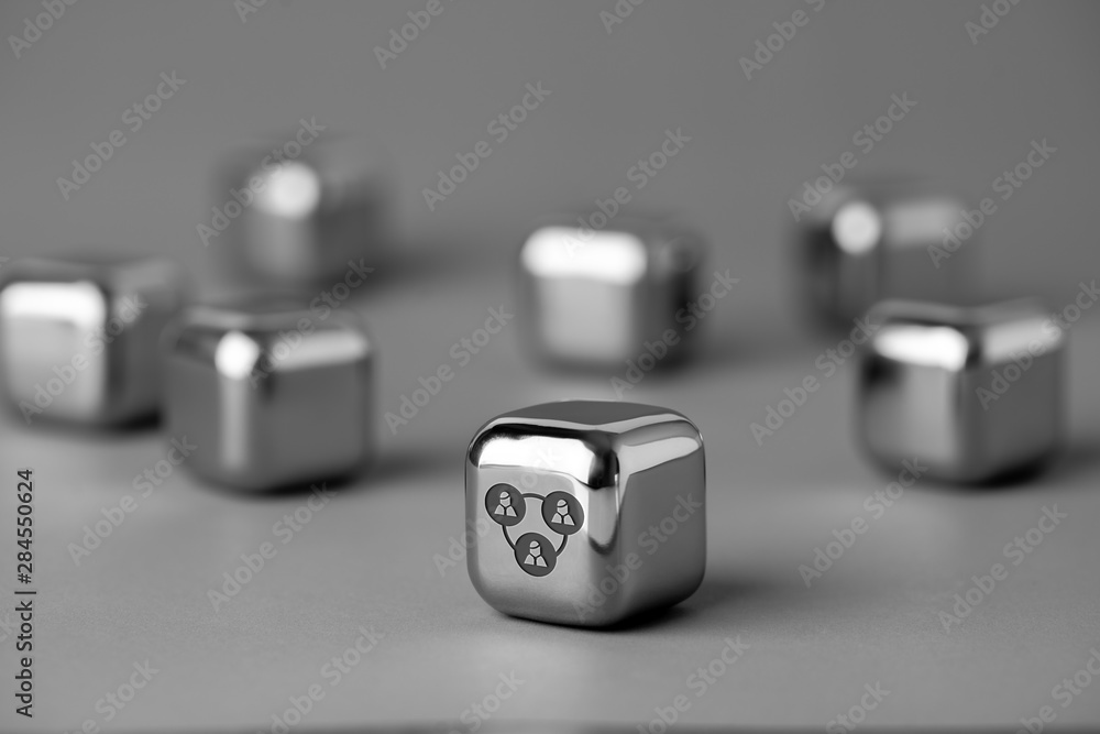 Business & HR icon on metal cube for futuristic style Business & HR icon on metal cube for futuristic style