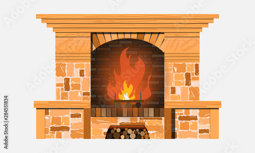 Fireplace on background