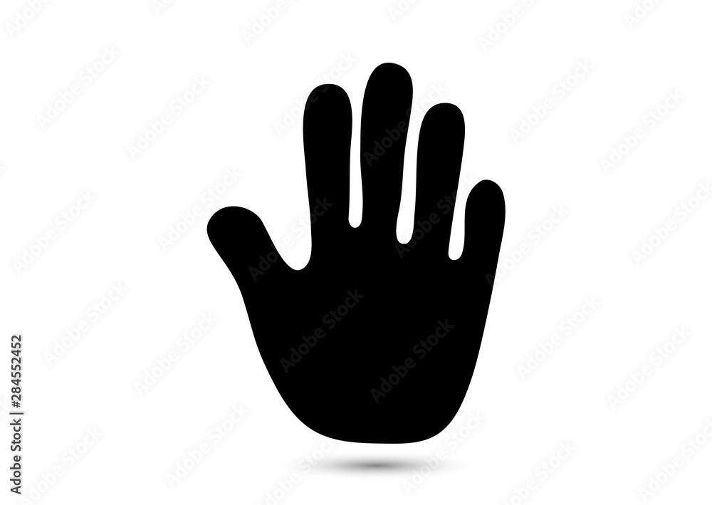 Hand icon. Helping hands silhouette on a white background. Warning gesture with an open palm label. V Hand icon. Helping hands silhouette on a white background. Warning gesture with an open palm label. V