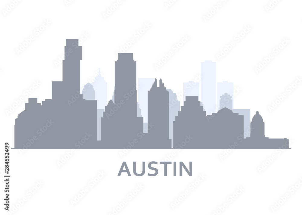 Silhouette of Austin city, Texas - skyline of downtown of Austin