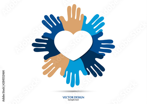 Heart, open palms. Icon, flat design. The concept of charity, volunteering, love, kindness, family, social problems.