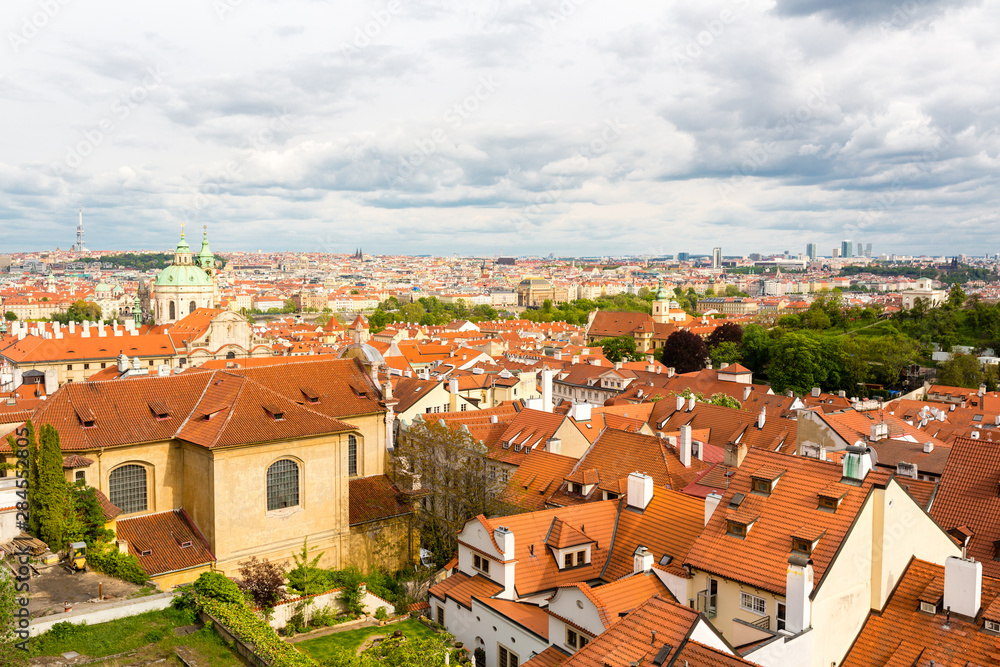 Ancient European town cityscape, house roofs view