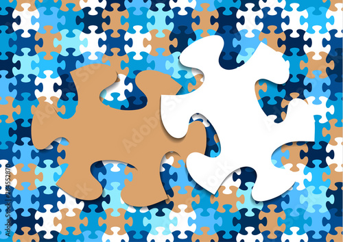 Abstract background from bright puzzle pieces. The composition is a complete puzzle and two separate puzzle elements on top.