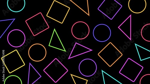 Abstract vector background with neon geometric figures.