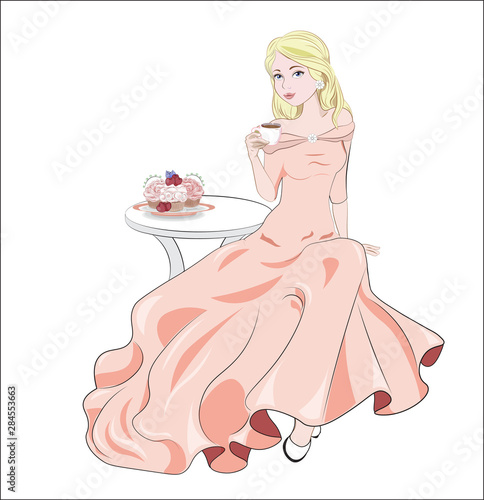 girl with a cup in pink dress